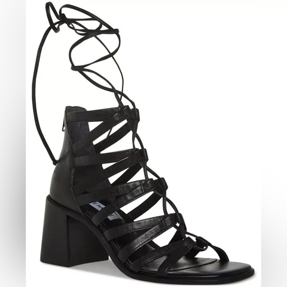 Steve Madden | Cherri30 Sandal Black Leather Size 8M - Picture 1 of 10